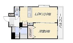 コーラル中央 5階1LDKの間取り