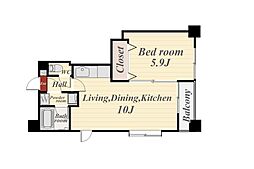 さくらヒルズ樋之口弐番館 5階1LDKの間取り