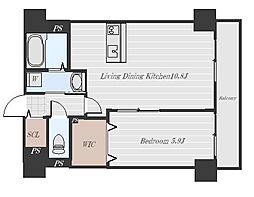 フォレストテラス 0807 8階1LDKの間取り