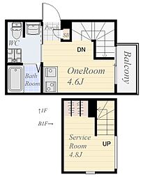 レトルシオン 1階ワンルームの間取り