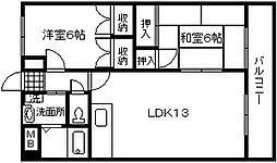 サンライズ小松原 2LDKの間取図画像
