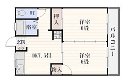 グランハイコーポ明和B棟 2DKの間取図画像