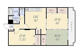 オーロラハイツ3 3DKの間取図画像