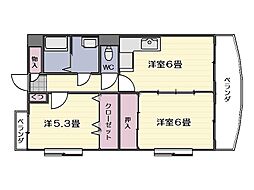 サンシャトー永吉2 2DKの間取図画像