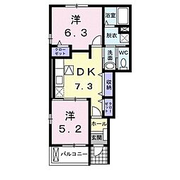 カルム・シャンブール3 2DKの間取図画像