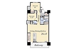 レクシア加治屋町ミッドレジデンス 2LDKの間取図画像