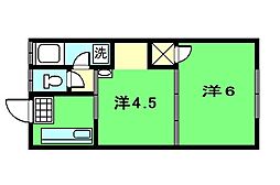 rocco東谷山 2Kの間取図画像