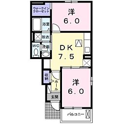 ガーデンハウスサンシャイン 2DKの間取図画像