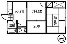 山口アパートB 3Kの間取図画像