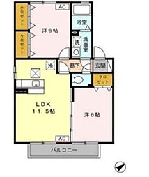 セジュールくり 2LDKの間取図画像
