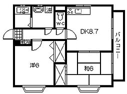 コンフォート愛 2DKの間取図画像