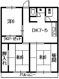 サニークレセント坂之上 3DKの間取図画像