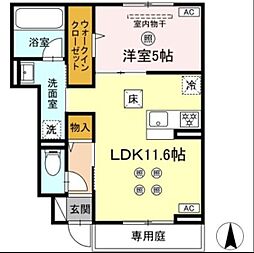 鹿児島市上福元町アパート 1LDKの間取図画像