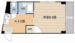 レジデンス中央 2階1Kの間取り