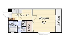 しゃろん館 2階1Kの間取り