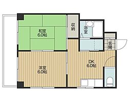 三浦ビル 1階2DKの間取り