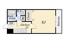 しゃろん館 1階1Kの間取り