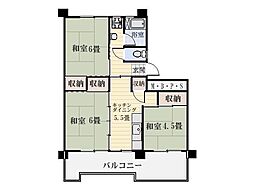 鴨池二丁目団地1号棟 3DKの間取図画像