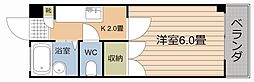 アリーズ鴨池 1Kの間取図画像