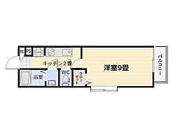グランディール鴨池 1Kの間取図画像