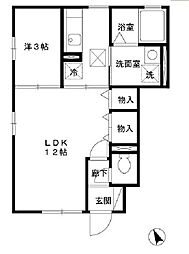 フォンティーヌ 1階1LDKの間取り