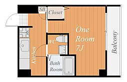 シャーレック 8階1Kの間取り