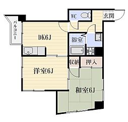 夏迫マンション 5階2DKの間取り