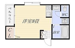 カーサ鷹師ロイヤル 3階ワンルームの間取り
