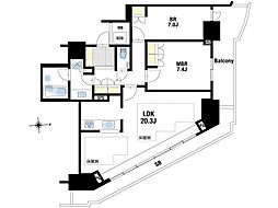 ジークレフ新神戸タワー 2LDKの間取図画像