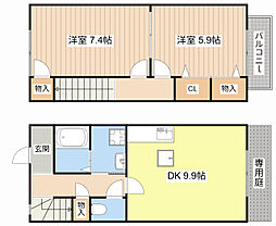 プレシードパークI 1階2DKの間取り