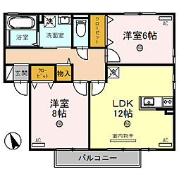 リビングタウン水口　Ｂ棟 2階2LDKの間取り
