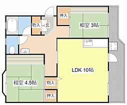 第1辻ハイツ 2階2LDKの間取り