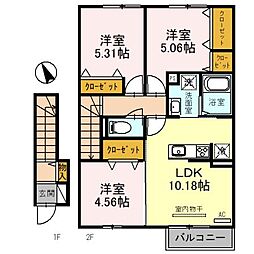 ノーブル萩 2階3LDKの間取り