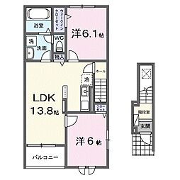豊郷サンライフII 202 2階2LDKの間取り