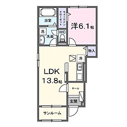 豊郷サンライフ 1階1LDKの間取り