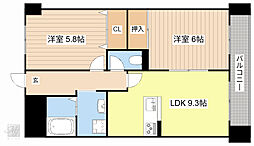 ハイツエクセルV番館 1階2LDKの間取り