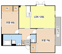 ヴィラコート二町 1階2LDKの間取り