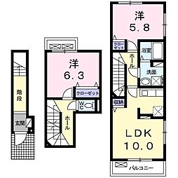 ウエストビレッジ　II 2階2LDKの間取り