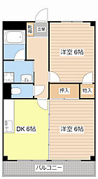 ロザージュII 2階2DKの間取り