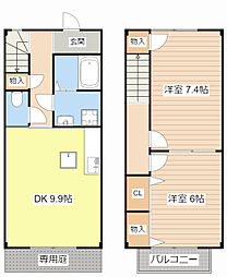 プレシードパークIII 1階2DKの間取り