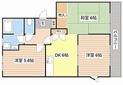 グレイス藤 2階3DKの間取り