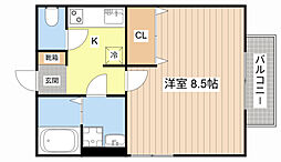 パークハイム 2階1Kの間取り