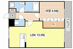 クロノスコート 2階1LDKの間取り