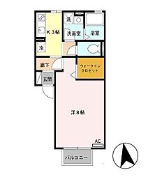 サルドセジュール2番館 1Kの間取図画像