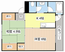 ビレッジハウス鳥居本2号棟 2Kの間取図画像