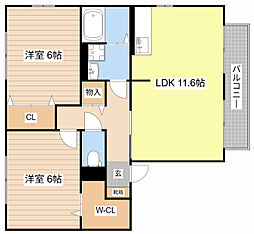 エスペランサ日夏 2階2LDKの間取り