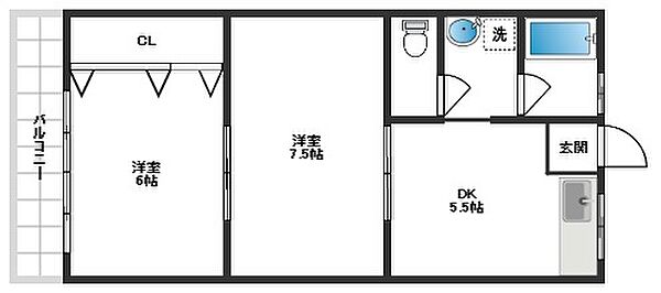 大原マンション 212｜大阪府高槻市古曽部町3丁目(賃貸マンション2DK・2階・40.00㎡)の写真 その2