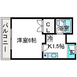 万葉ハイツ水無瀬 1階1Kの間取り