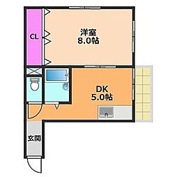 アーバンコート上牧 1階1DKの間取り