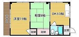 津田ハイツ 2DKの間取図画像
